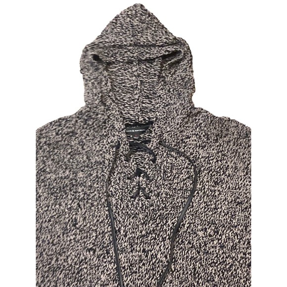 Rock & Republic Pull Over Hoodie cable knit sweater Small Black Gray - Picture 5 of 12